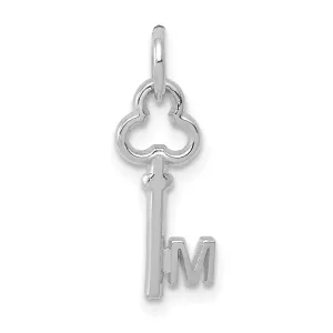 14K White Gold Fancy Key Shape Design Letter M Initial Charm Pendant