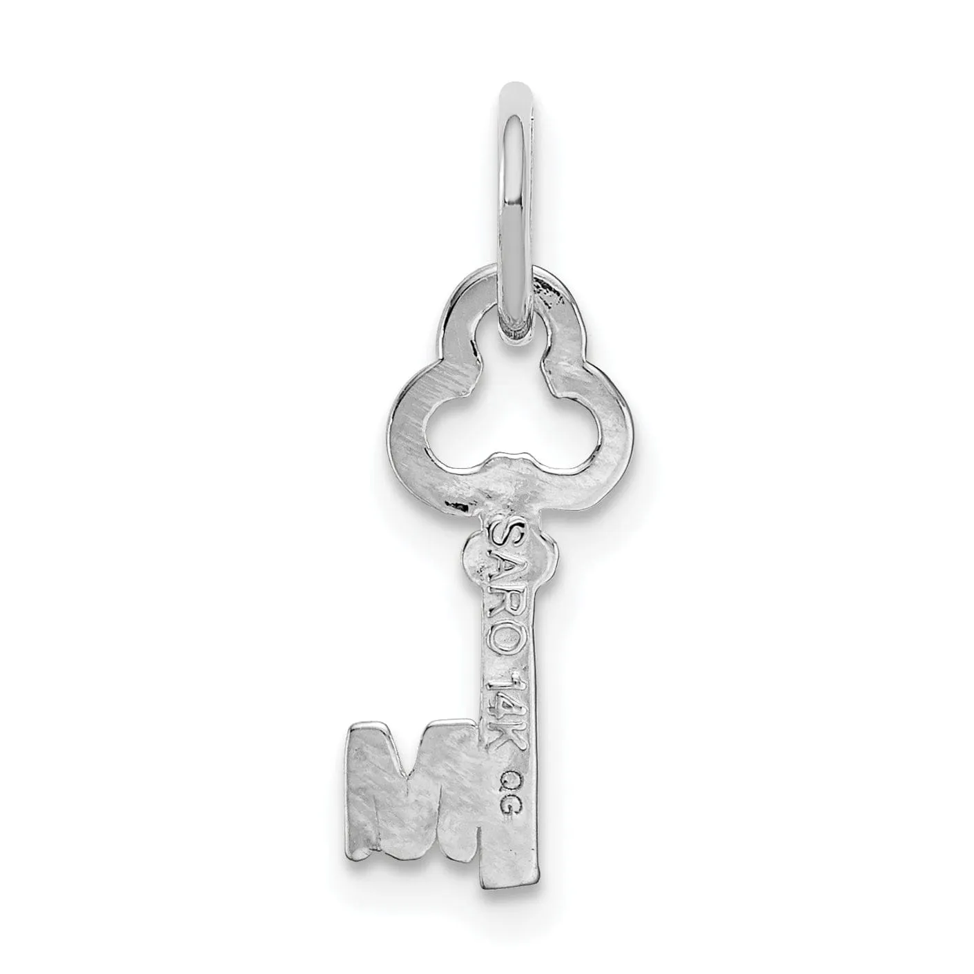 14K White Gold Fancy Key Shape Design Letter M Initial Charm Pendant