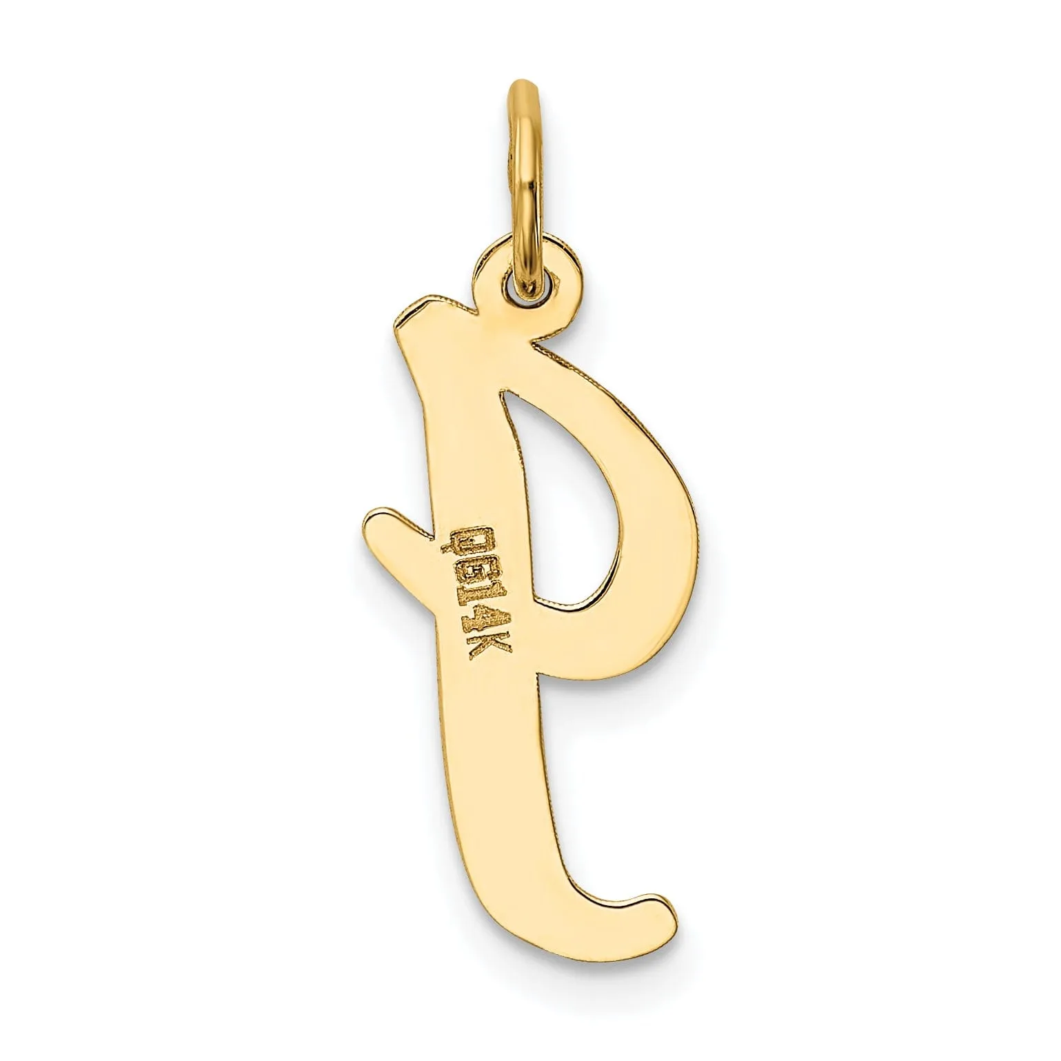 14K Yellow Gold Large Size Fancy Script Design Letter I Initial Pendant