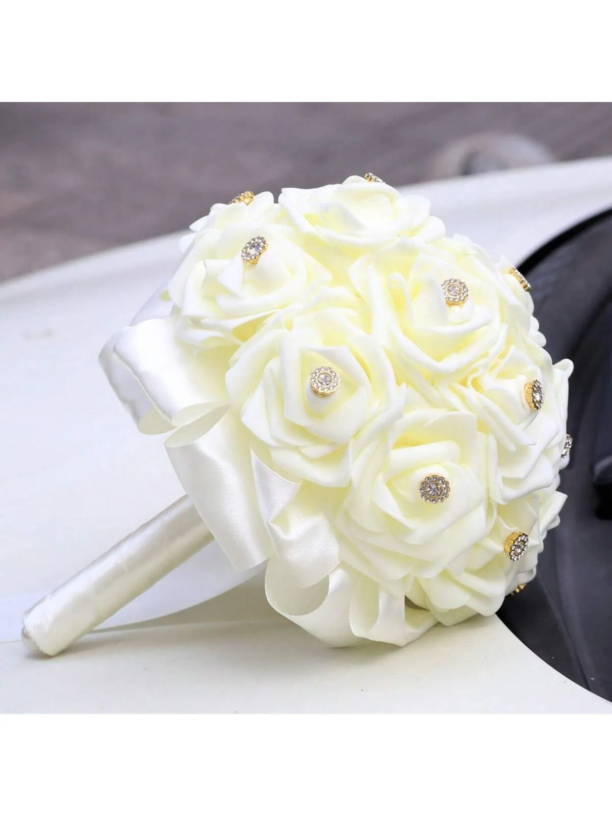 1pc Fashionable And Elegant PE Foam Rose Bridal Bouquet With Inlaid Rhinestones, Suitable For Wedding, Birthday, Wedding Ceremony, Photography Studio