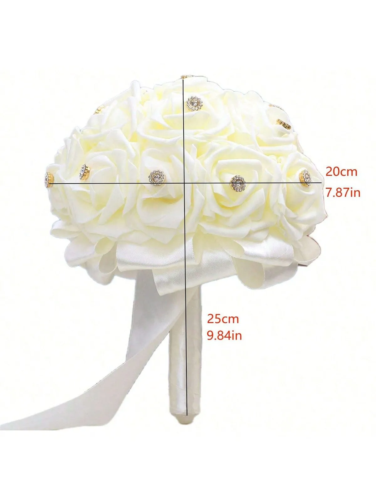 1pc Fashionable And Elegant PE Foam Rose Bridal Bouquet With Inlaid Rhinestones, Suitable For Wedding, Birthday, Wedding Ceremony, Photography Studio