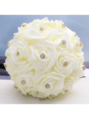 1pc Fashionable And Elegant PE Foam Rose Bridal Bouquet With Inlaid Rhinestones, Suitable For Wedding, Birthday, Wedding Ceremony, Photography Studio