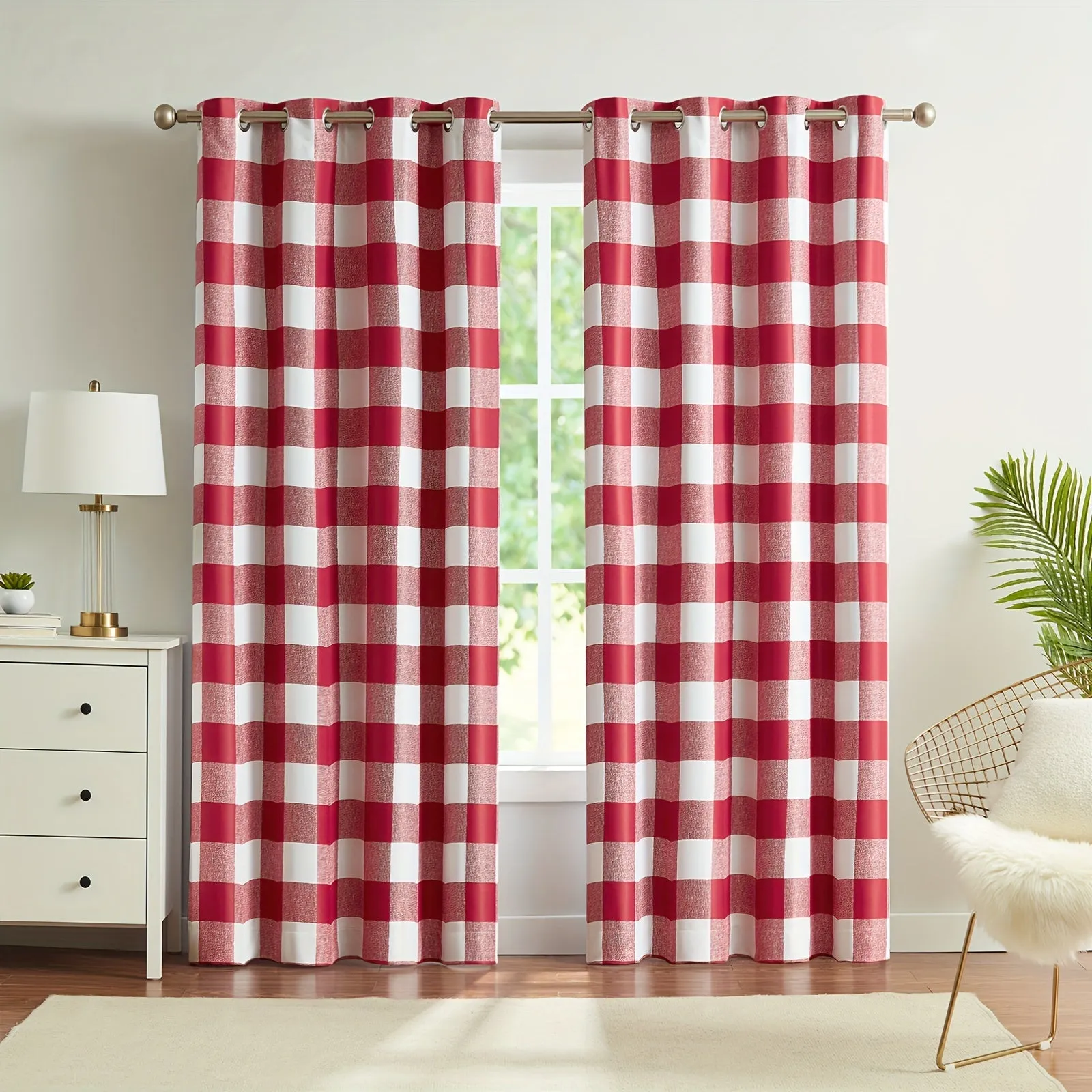 2 Panels Blackout Buffalo Check Plaid Curtains for Bedroom, Room Darkening Noise Reducing Thermal Insulated Grommet Drapes For Office, Living Room Home Decoration