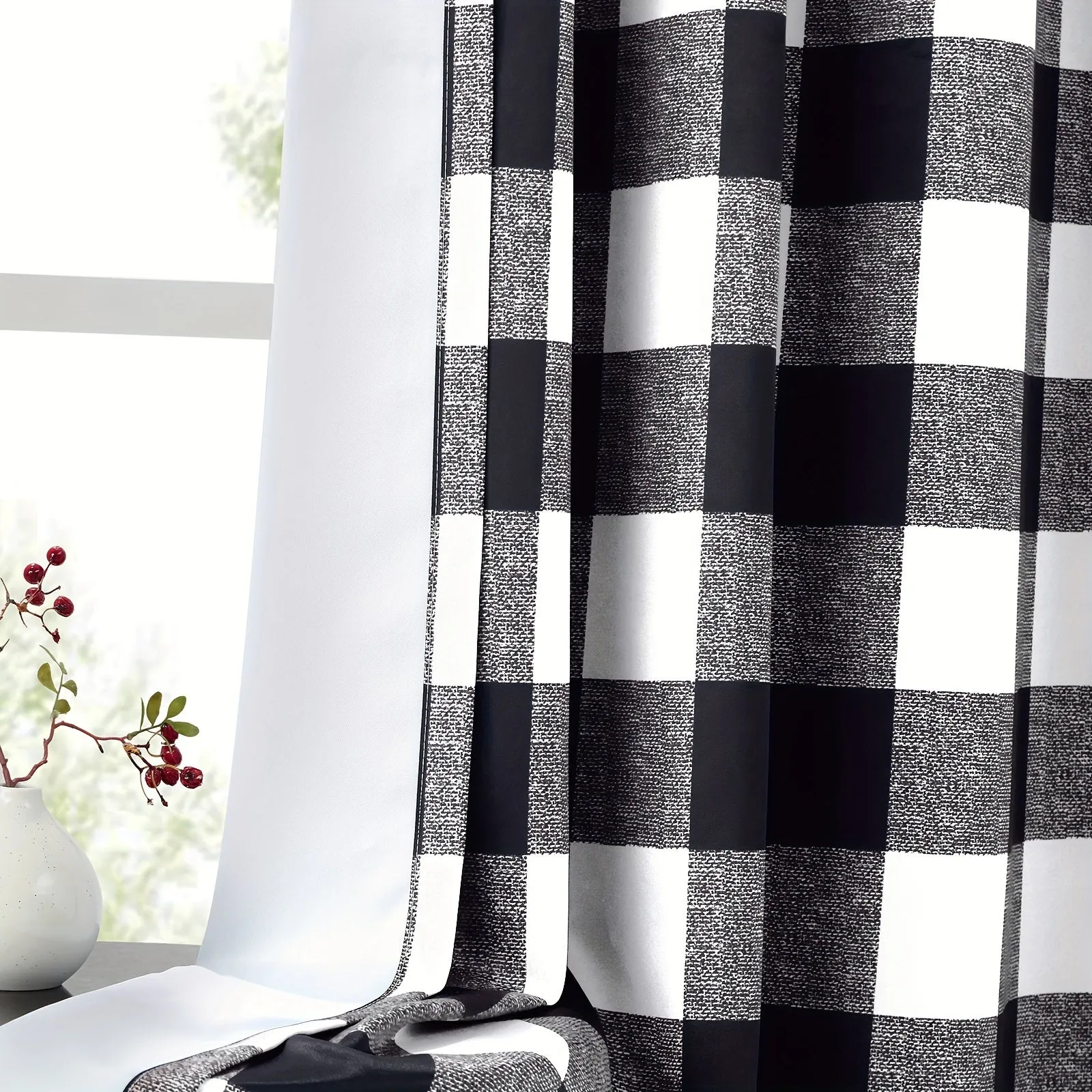 2 Panels Blackout Buffalo Check Plaid Curtains for Bedroom, Room Darkening Noise Reducing Thermal Insulated Grommet Drapes For Office, Living Room Home Decoration