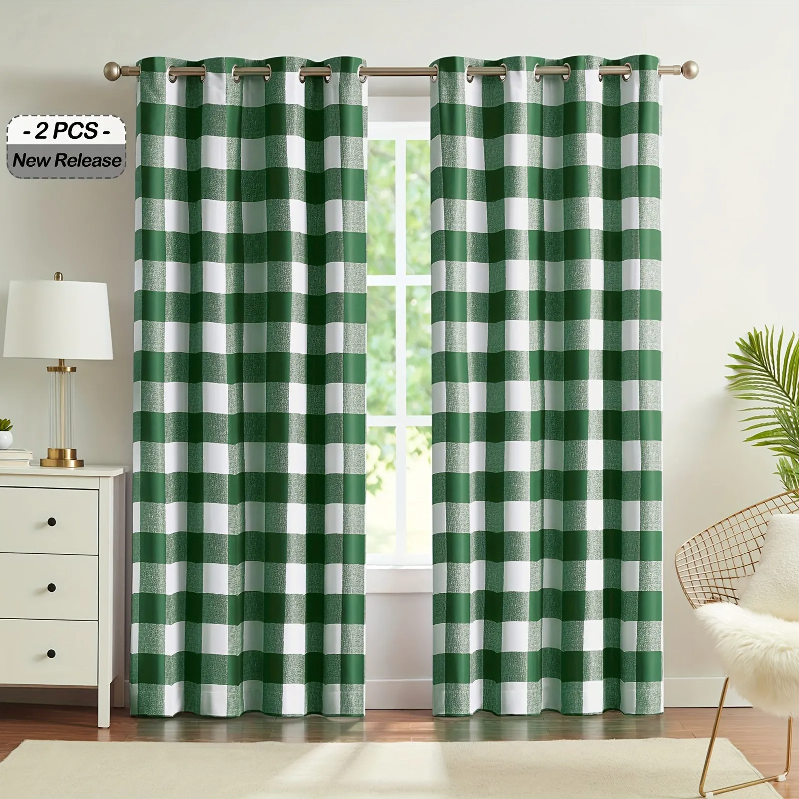 2 Panels Blackout Buffalo Check Plaid Curtains for Bedroom, Room Darkening Noise Reducing Thermal Insulated Grommet Drapes For Office, Living Room Home Decoration