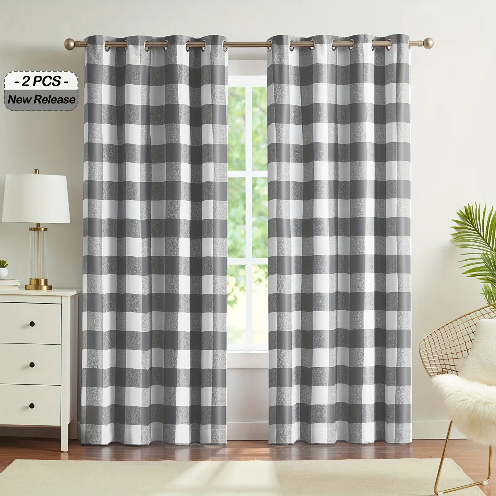 2 Panels Blackout Buffalo Check Plaid Curtains for Bedroom, Room Darkening Noise Reducing Thermal Insulated Grommet Drapes For Office, Living Room Home Decoration