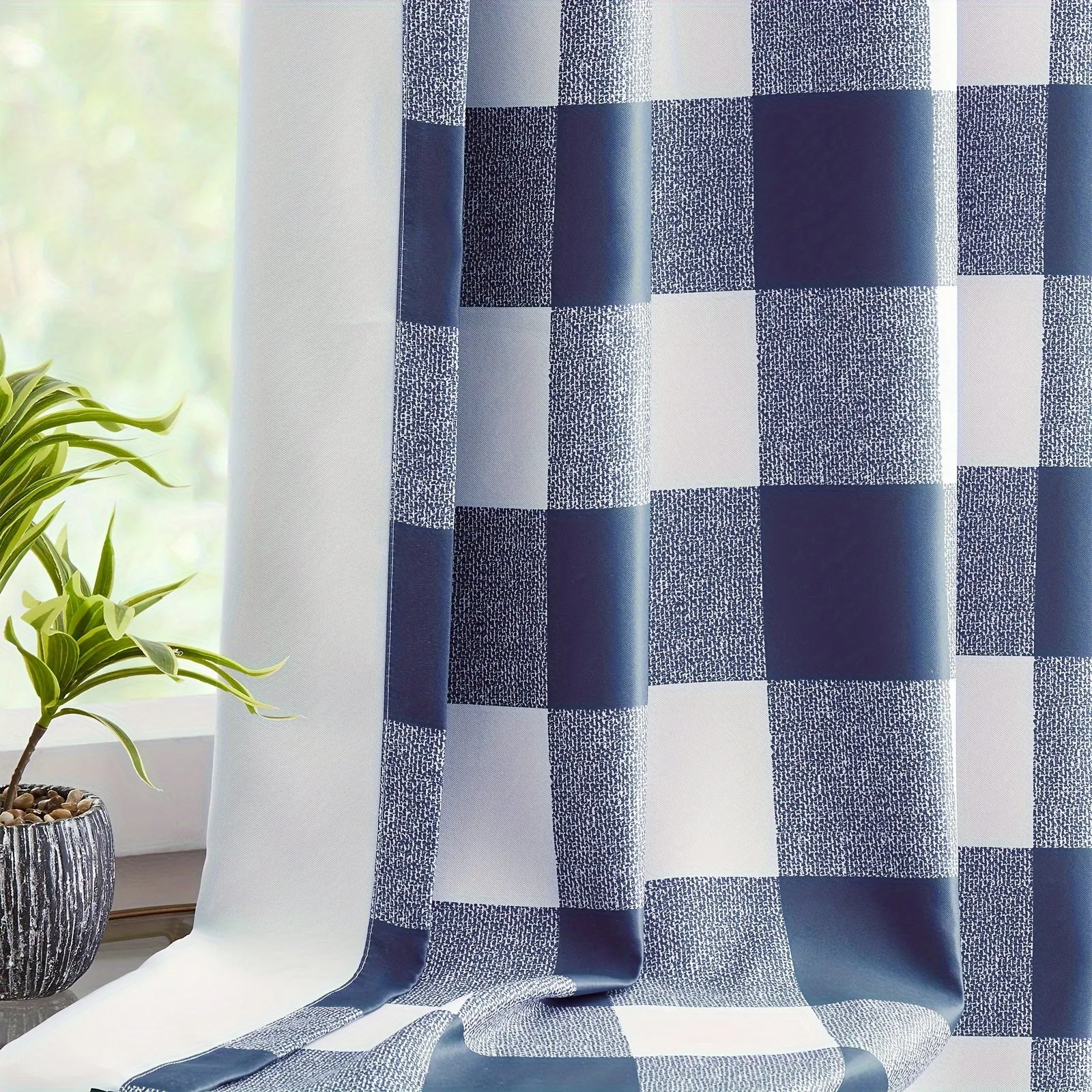 2 Panels Blackout Buffalo Check Plaid Curtains for Bedroom, Room Darkening Noise Reducing Thermal Insulated Grommet Drapes For Office, Living Room Home Decoration