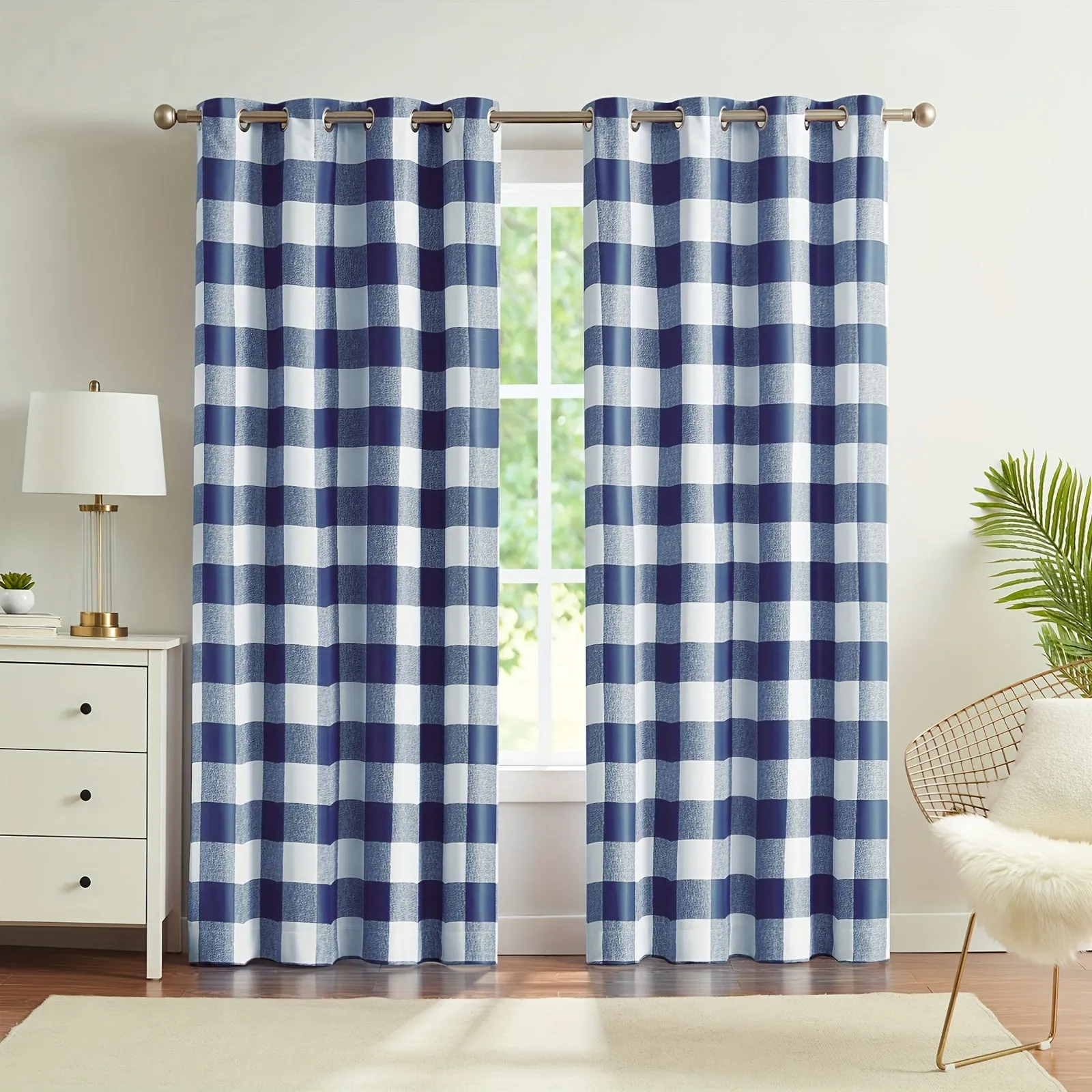 2 Panels Blackout Buffalo Check Plaid Curtains for Bedroom, Room Darkening Noise Reducing Thermal Insulated Grommet Drapes For Office, Living Room Home Decoration