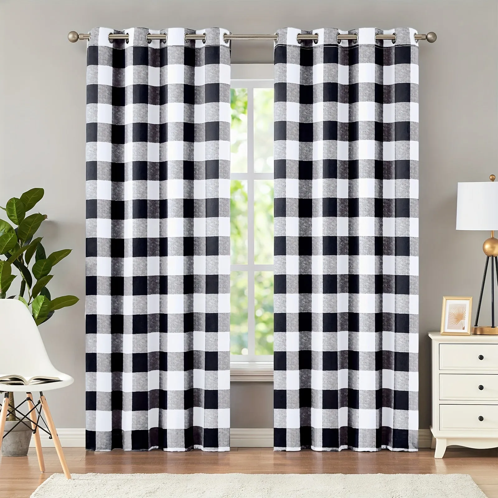 2 Panels Blackout Buffalo Check Plaid Curtains for Bedroom, Room Darkening Noise Reducing Thermal Insulated Grommet Drapes For Office, Living Room Home Decoration