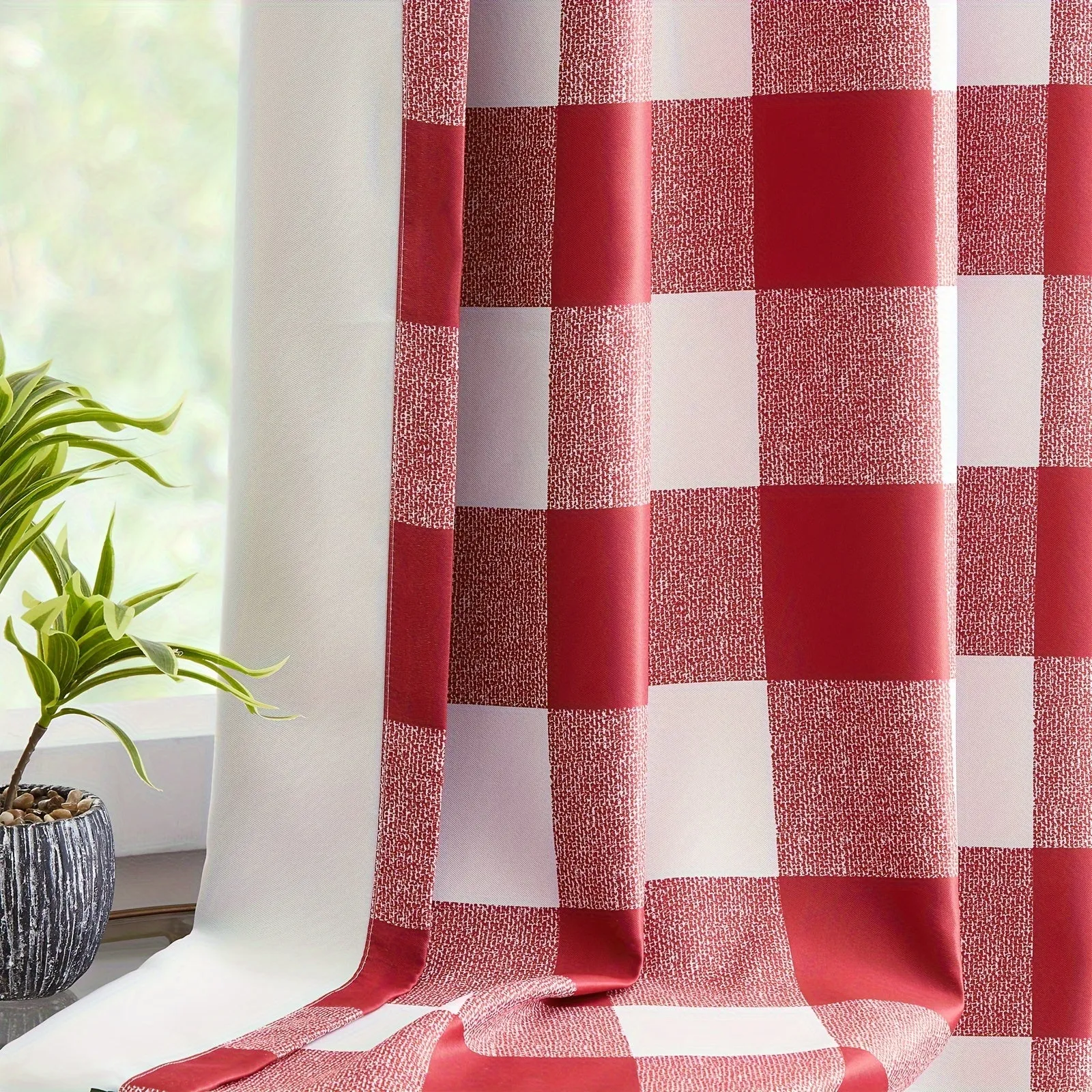 2 Panels Blackout Buffalo Check Plaid Curtains for Bedroom, Room Darkening Noise Reducing Thermal Insulated Grommet Drapes For Office, Living Room Home Decoration