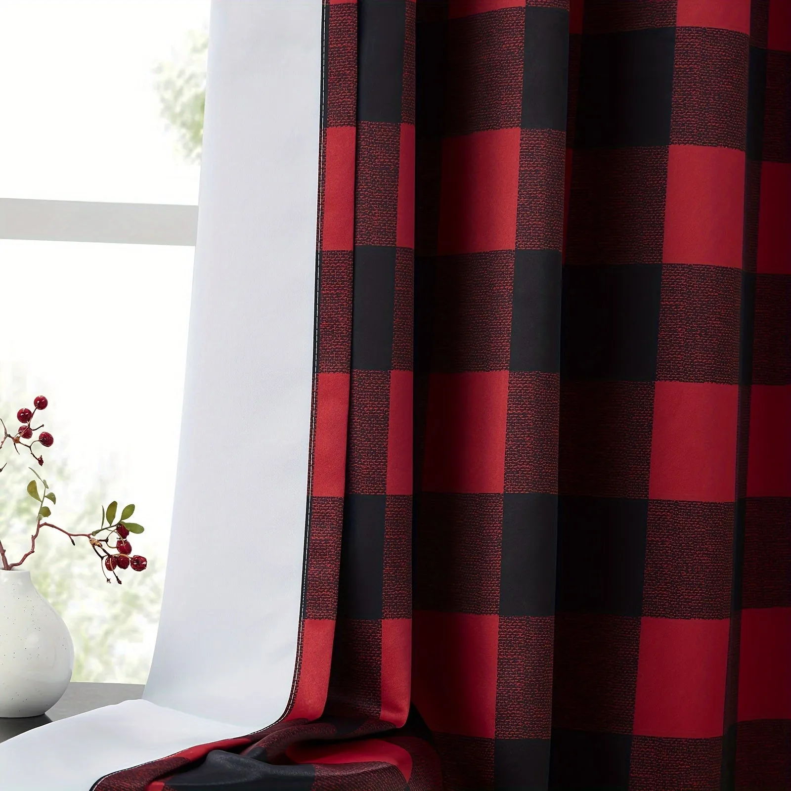 2 Panels Blackout Buffalo Check Plaid Curtains for Bedroom, Room Darkening Noise Reducing Thermal Insulated Grommet Drapes For Office, Living Room Home Decoration