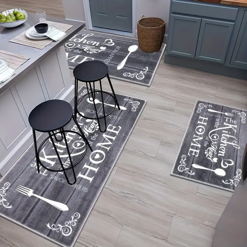 3-Piece Soft Boho Chic Kitchen Rug Set - Non-Slip, Stain and Water Resistant Kitchen Rugs - Machine Washable, Multi-Scene Suitable for Kitchen, Laundry Room, Hallway, and Living Room with Easy Maintenance and Long-Lasting Durability