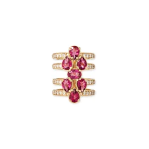 4 ROW PAVE MULTI SHAPE PINK TOURMALINE RING