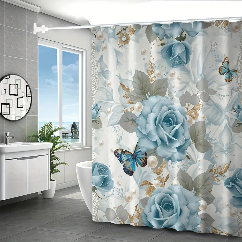 4pcs Flowers And Plants Series Style Bathroom Curtains Digital 3D Printing Waterproof Bathroom Curtains Set Bathroom Curtains Non Perforated Bathroom Curtains