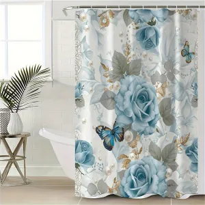 4pcs Flowers And Plants Series Style Bathroom Curtains Digital 3D Printing Waterproof Bathroom Curtains Set Bathroom Curtains Non Perforated Bathroom Curtains