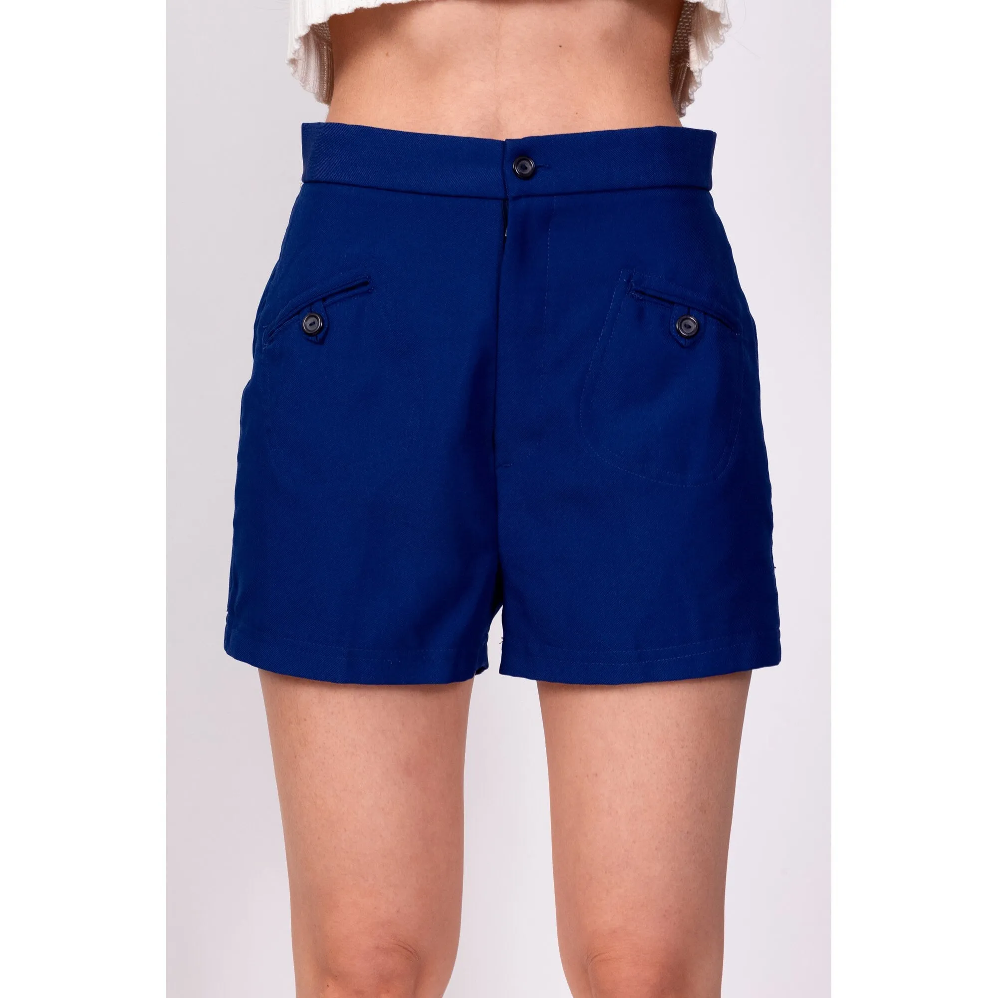 70s Royal Blue High Waisted Shorts - XS to Petite Small, 25.5"