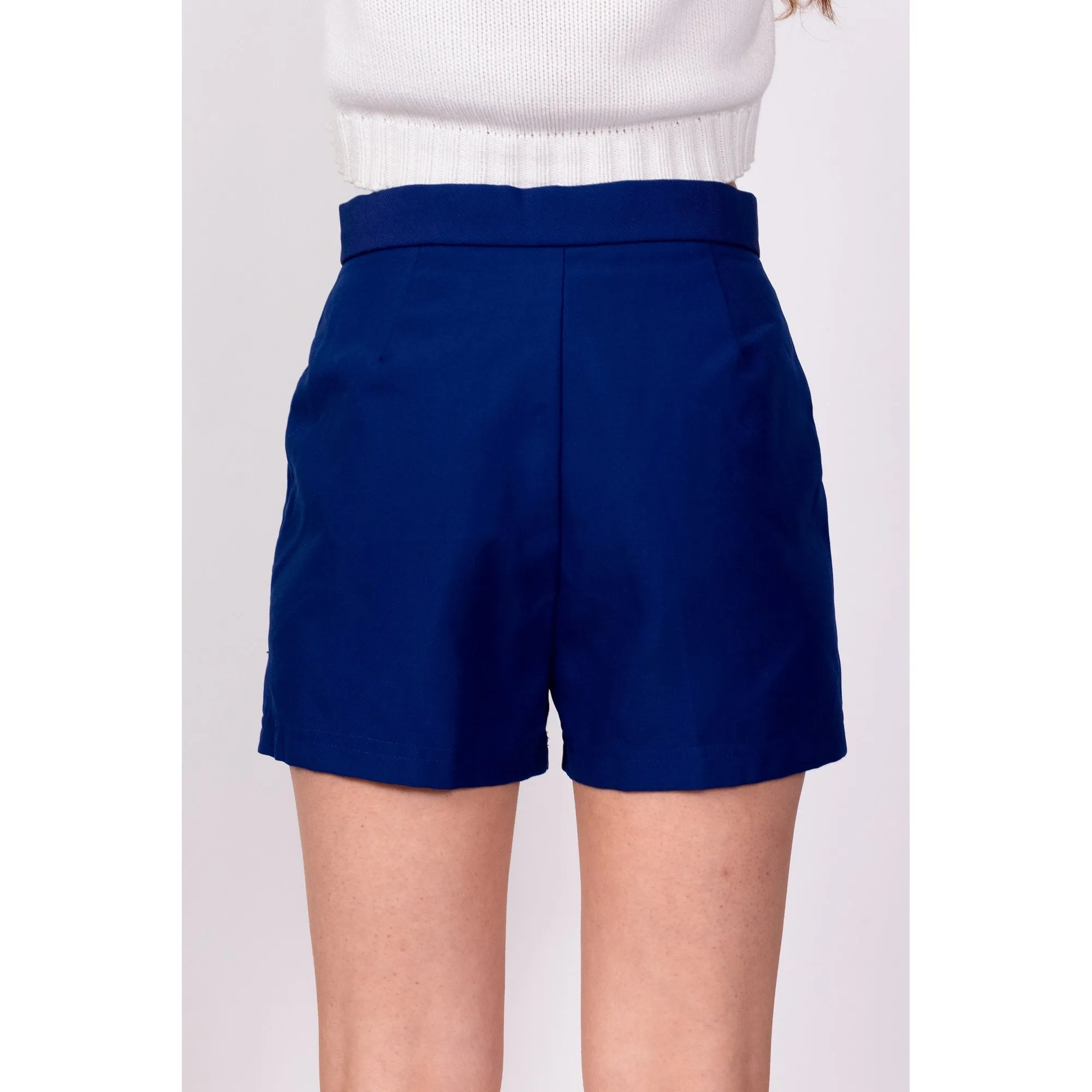 70s Royal Blue High Waisted Shorts - XS to Petite Small, 25.5"