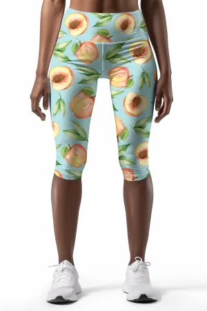 A Rich Peach Ellie Green Fruity Print Gym Yoga Capri Leggings - Women