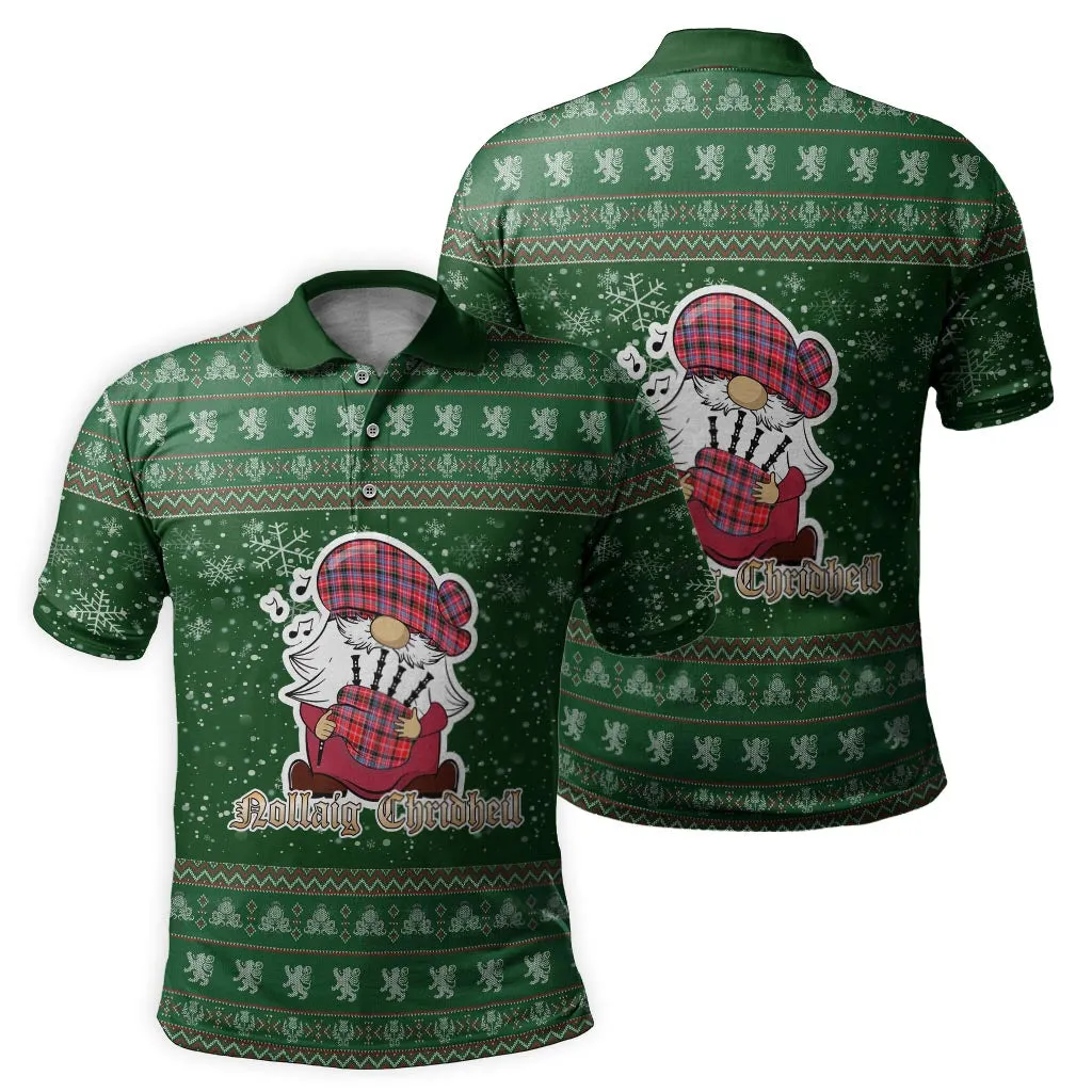 Aberdeen District Clan Christmas Family Polo Shirt with Funny Gnome Playing Bagpipes