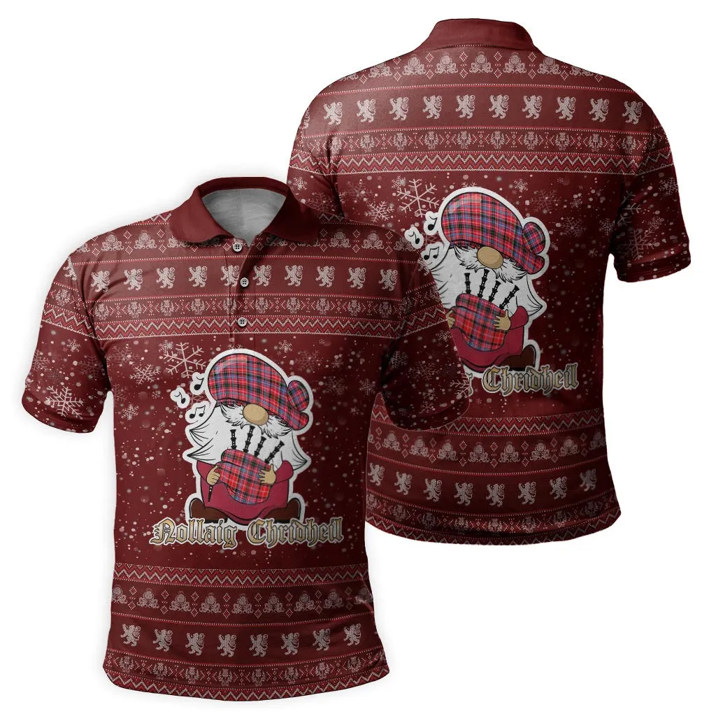 Aberdeen District Clan Christmas Family Polo Shirt with Funny Gnome Playing Bagpipes