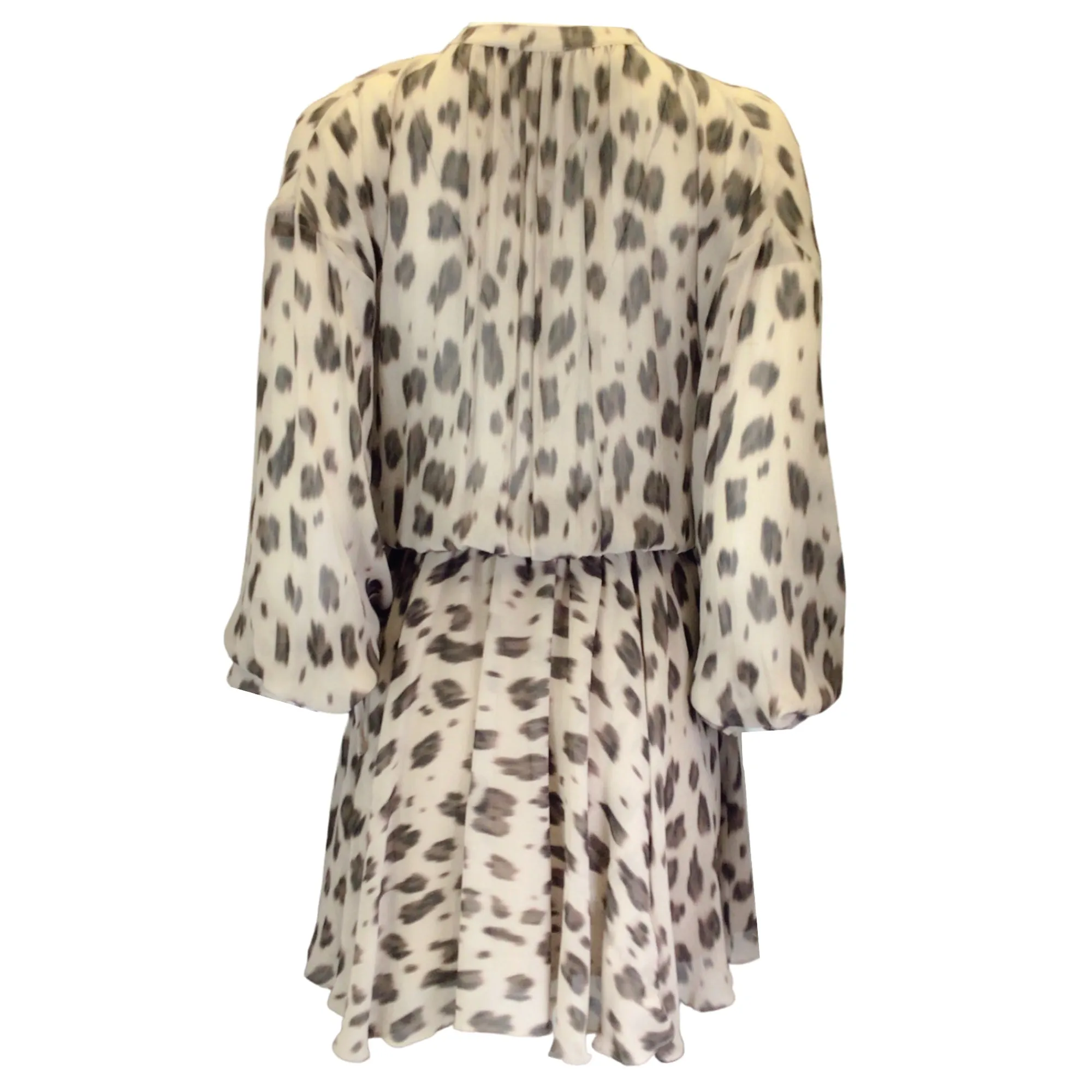 Anine Bing Beige Multi Elliana Leopard Print Long Sleeved Silk Chiffon Dress