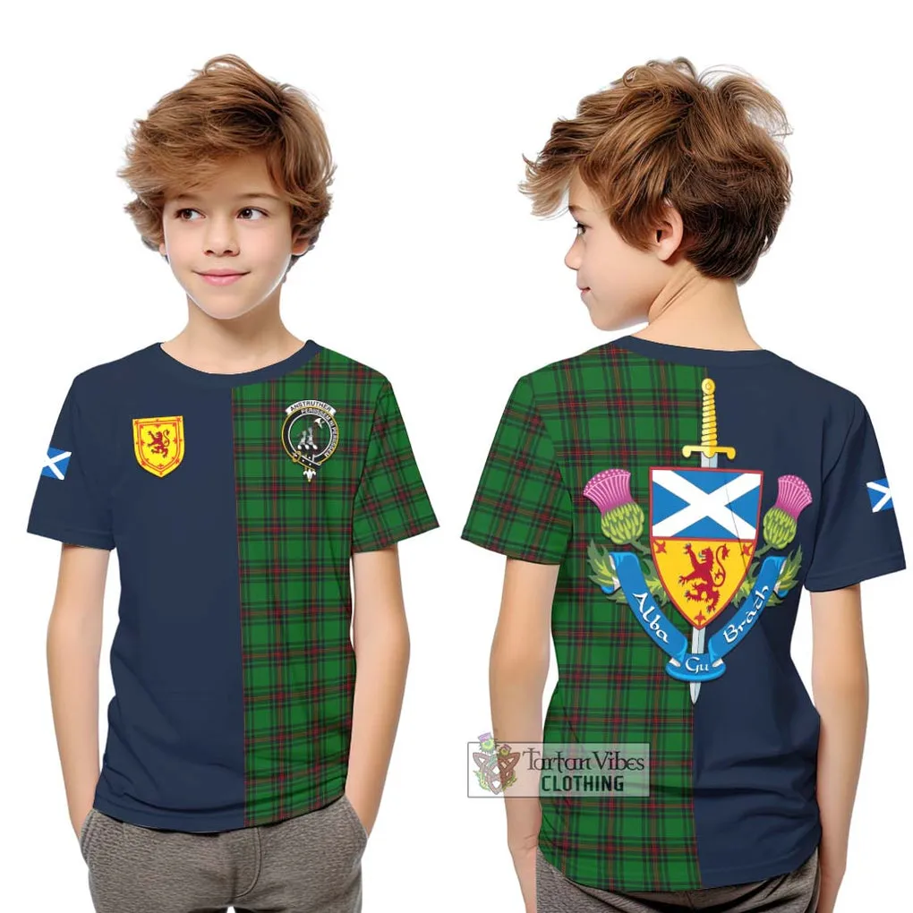 Anstruther Tartan Kid T-Shirt Alba with Scottish Lion Royal Arm Half Style