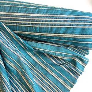 Azure Turquoise Stripes Hand Woven Silk