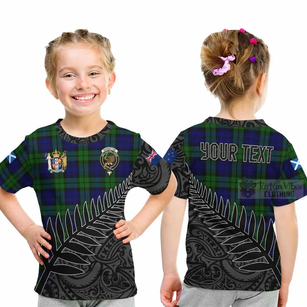 Bannatyne Crest Tartan Kid T-Shirt with New Zealand Silver Fern Half Style