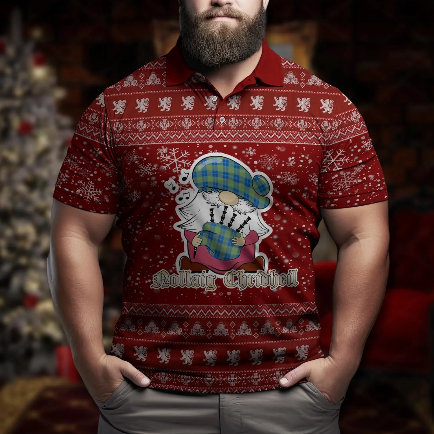 Barclay Hunting Ancient Clan Christmas Family Polo Shirt with Funny Gnome Playing Bagpipes