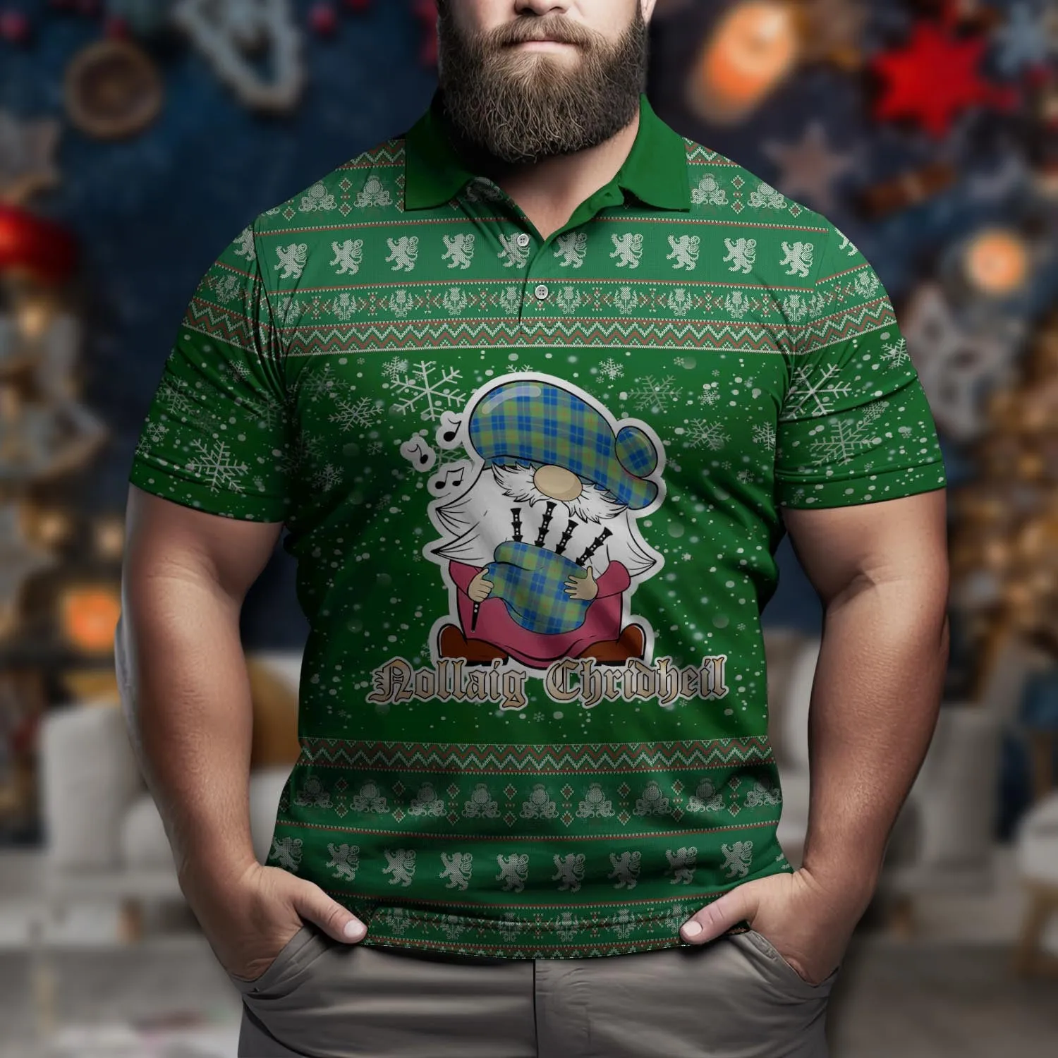 Barclay Hunting Ancient Clan Christmas Family Polo Shirt with Funny Gnome Playing Bagpipes