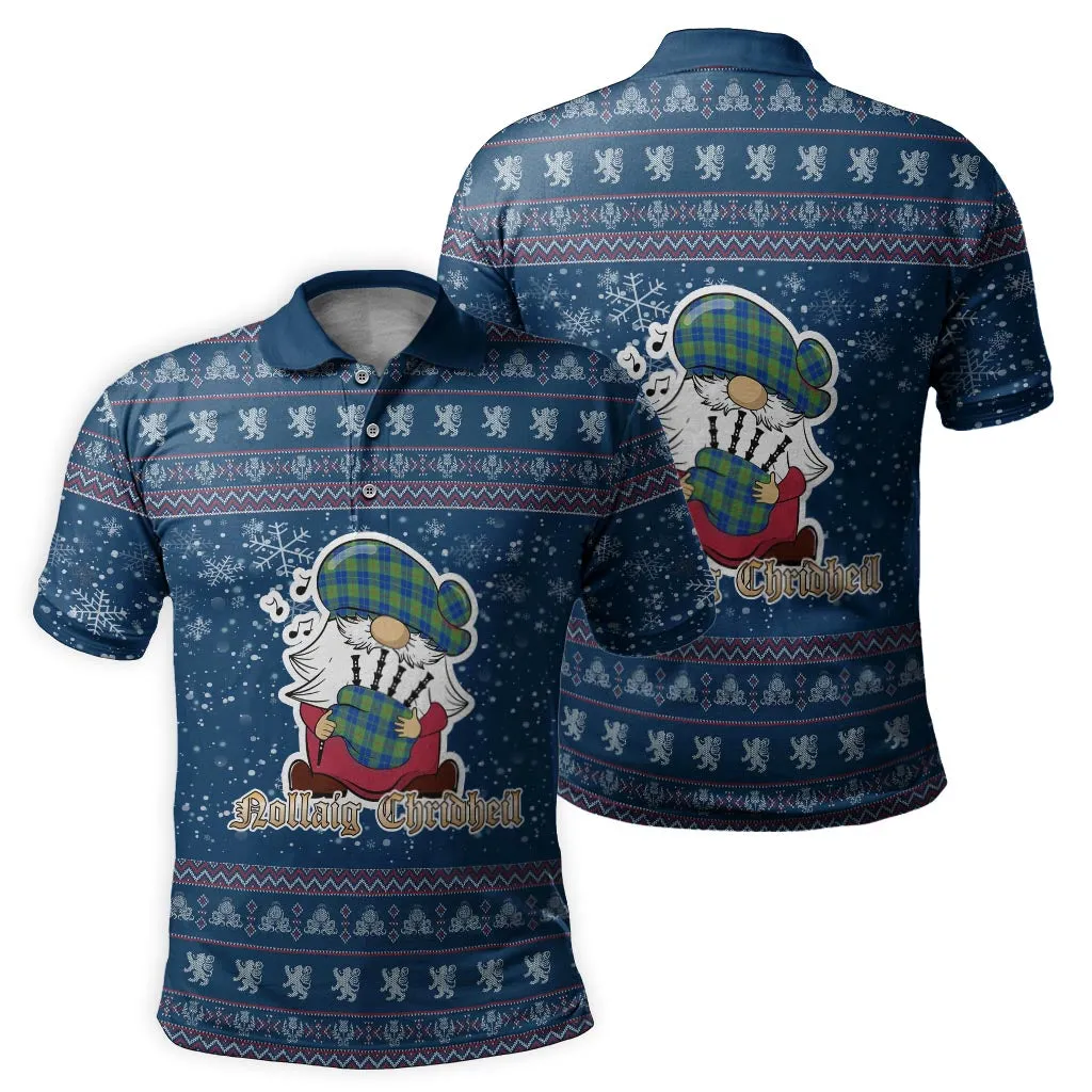 Barclay Hunting Ancient Clan Christmas Family Polo Shirt with Funny Gnome Playing Bagpipes