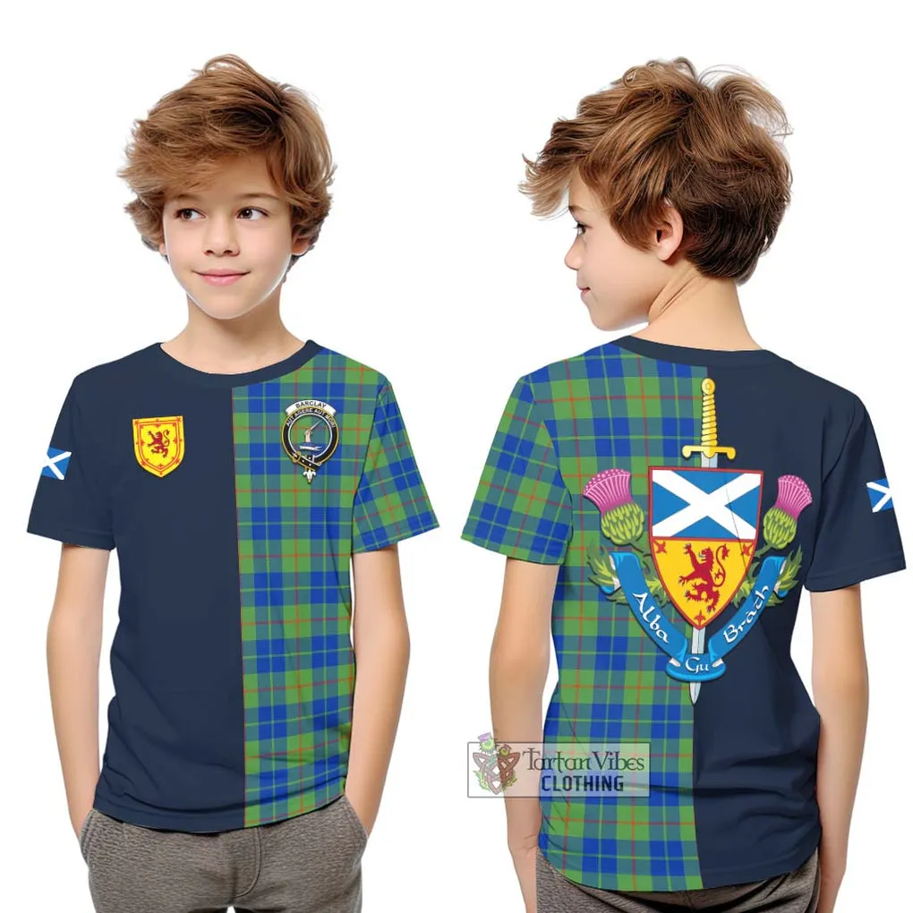 Barclay Hunting Ancient Tartan Kid T-Shirt Alba with Scottish Lion Royal Arm Half Style