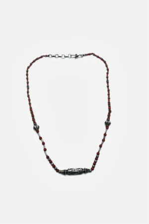 Beaded Orange And Silver Ghungroo Necklace