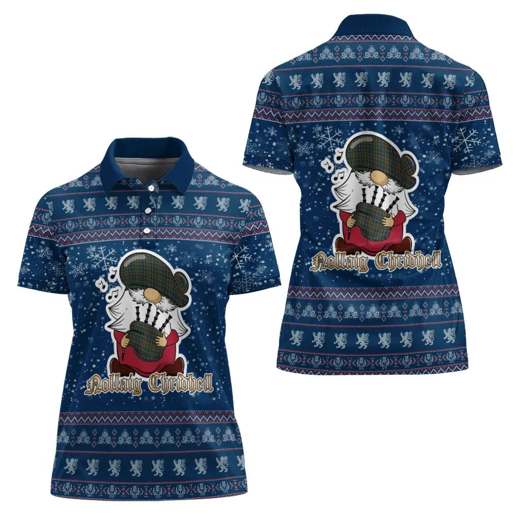 Bisset Clan Christmas Family Polo Shirt with Funny Gnome Playing Bagpipes