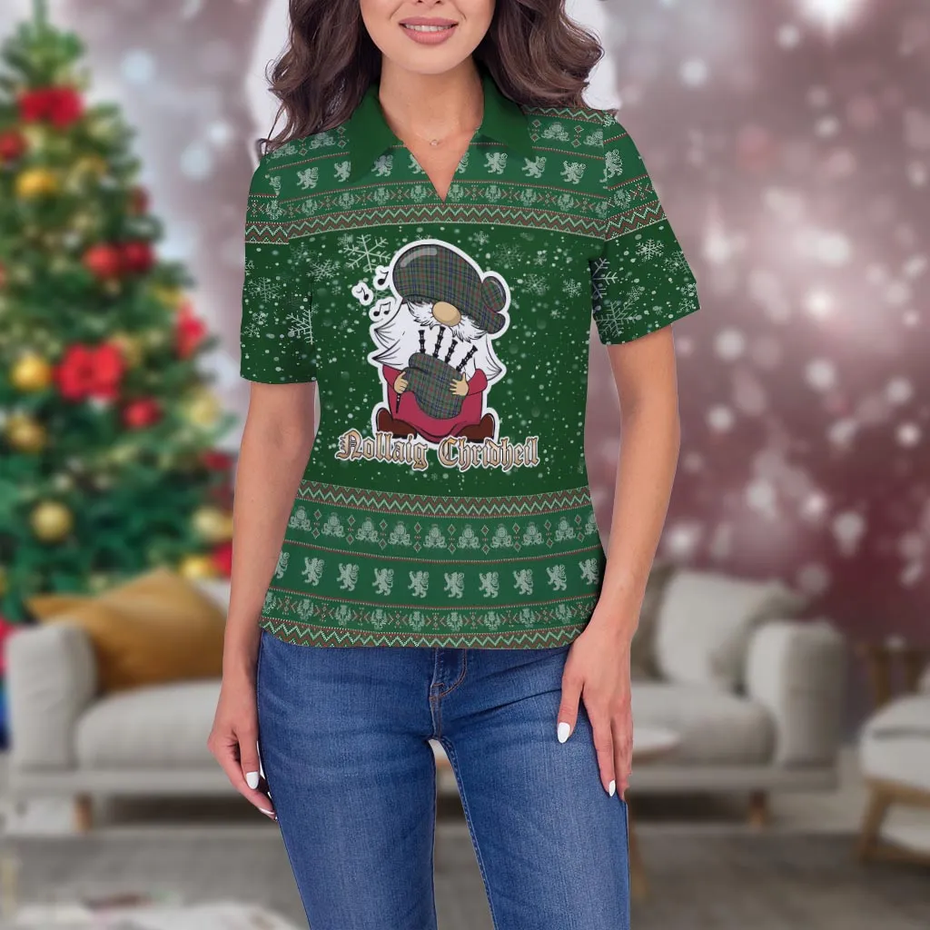 Bisset Clan Christmas Family Polo Shirt with Funny Gnome Playing Bagpipes