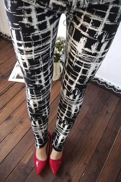 BIVIGAOS Spring Summer Womens Fashion Black Milk Thin Stretch leggings Colored Stars Graffiti Slim Skinny Leggings Pants Female