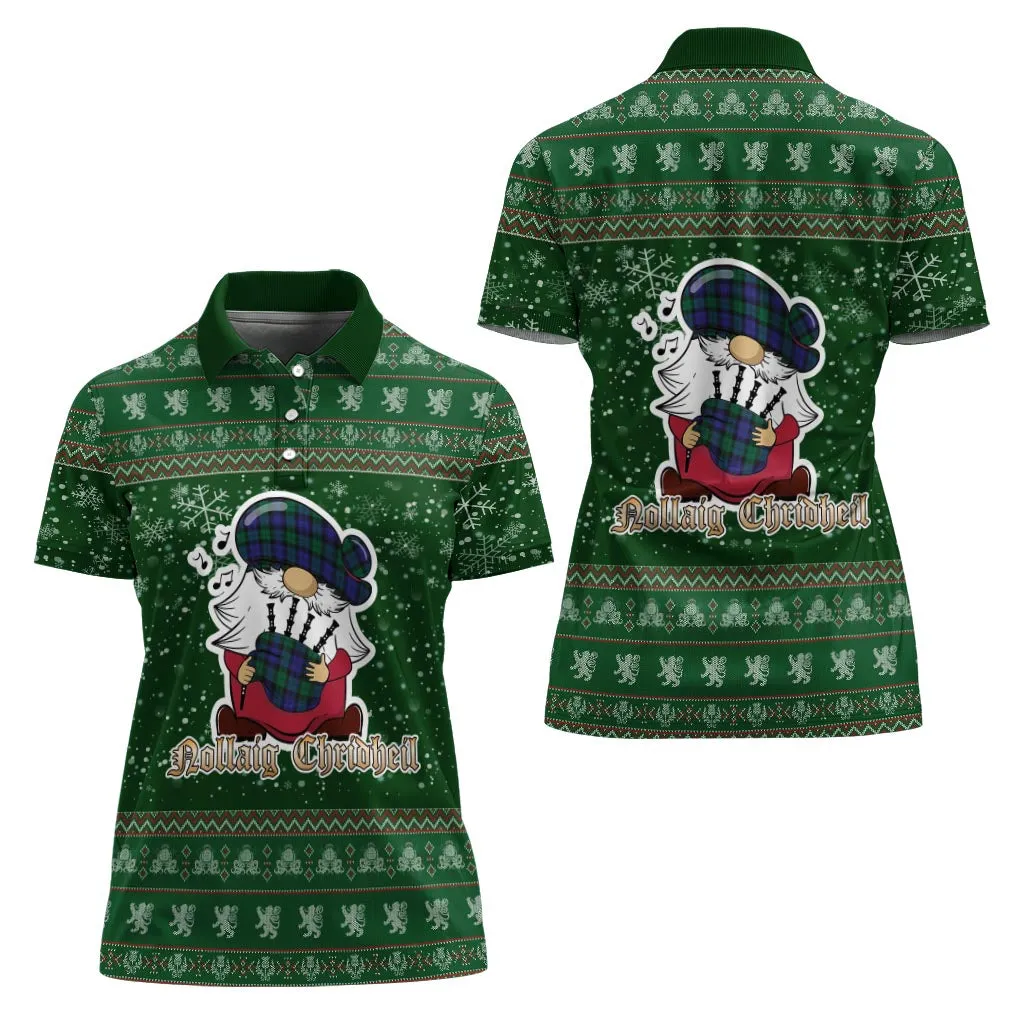 Black Watch Modern Clan Christmas Family Polo Shirt with Funny Gnome Playing Bagpipes