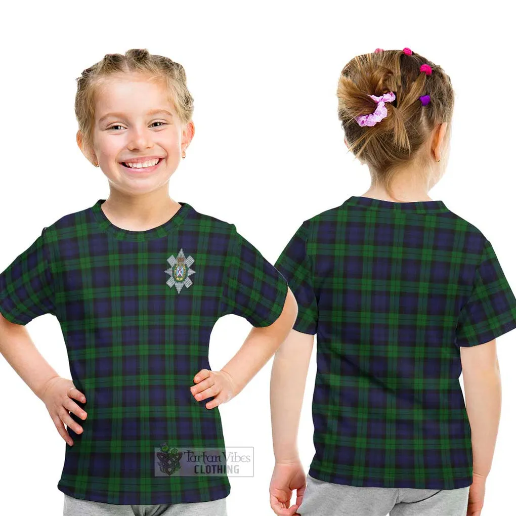 Black Watch Tartan Kid T-Shirt with Family Crest