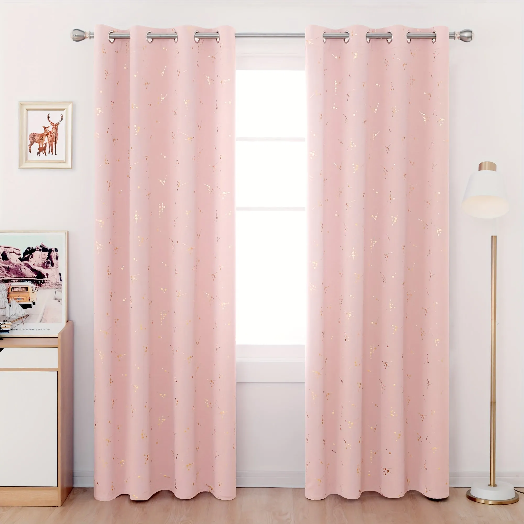 Blackout Curtain Foil Printed Constellation Pattern Curtains Grommet Light Blocking Room Darkening Thermal Insulated Window Drapes Bedroom Living Room 2 Panel