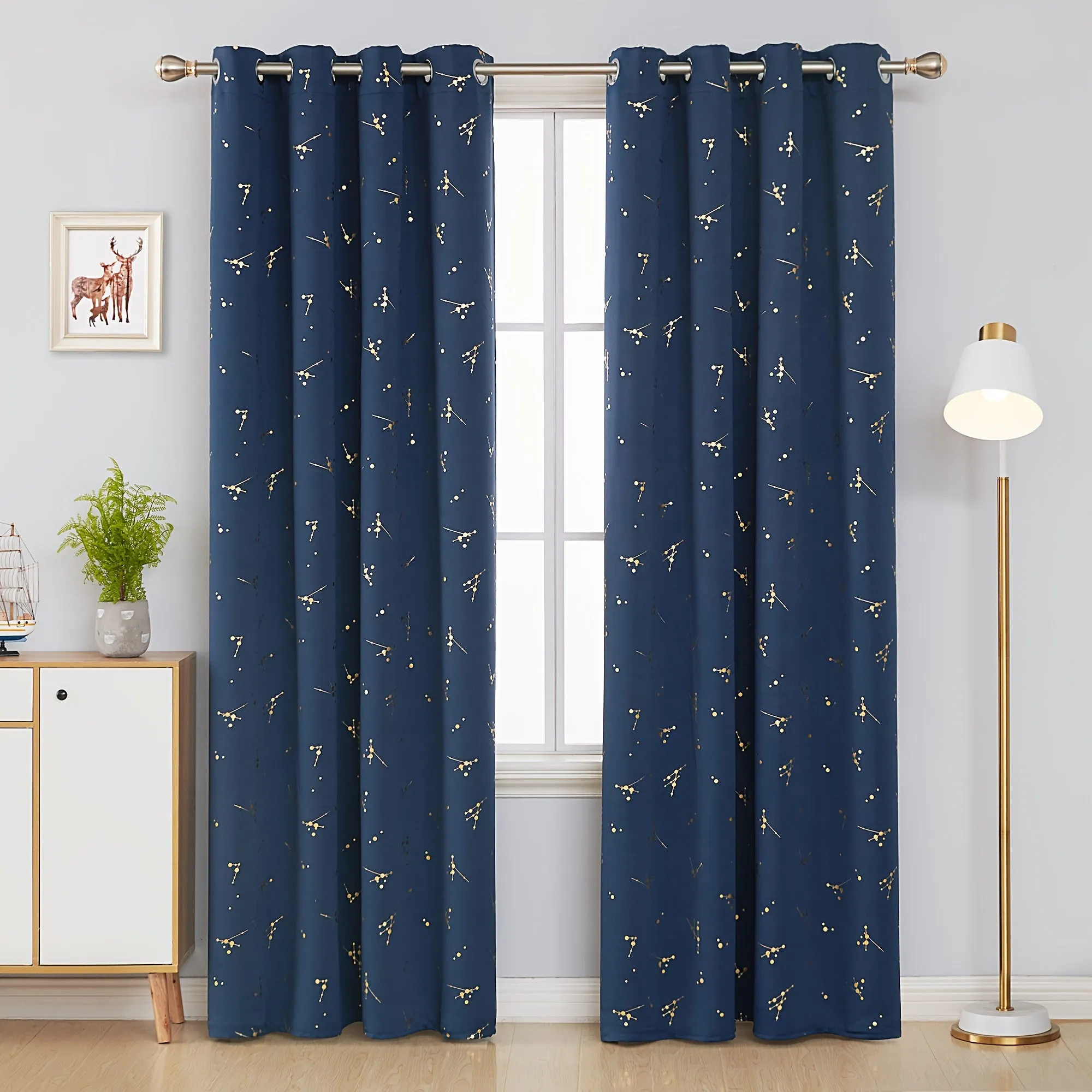 Blackout Curtain Foil Printed Constellation Pattern Curtains Grommet Light Blocking Room Darkening Thermal Insulated Window Drapes Bedroom Living Room 2 Panel