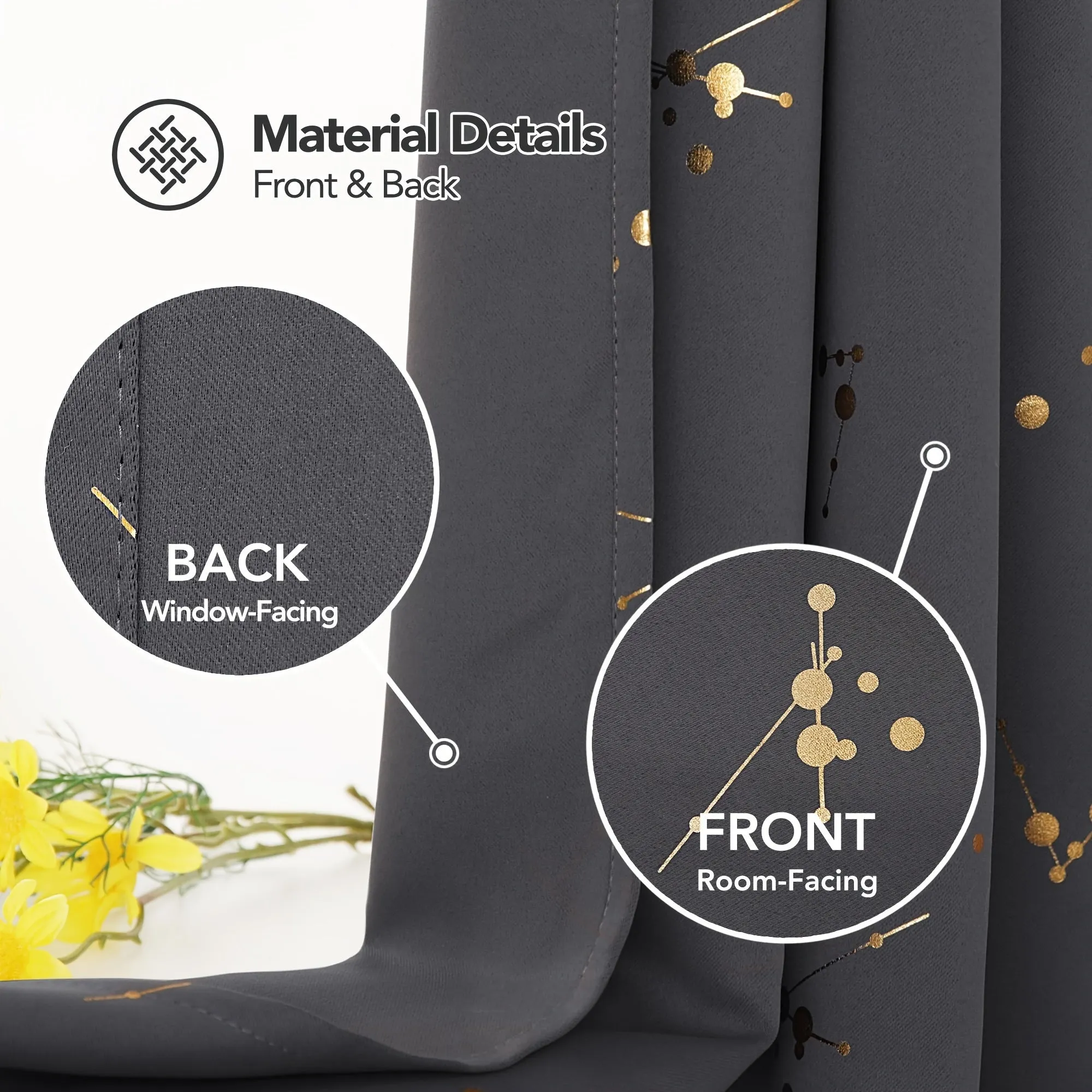 Blackout Curtain Foil Printed Constellation Pattern Curtains Grommet Light Blocking Room Darkening Thermal Insulated Window Drapes Bedroom Living Room 2 Panel