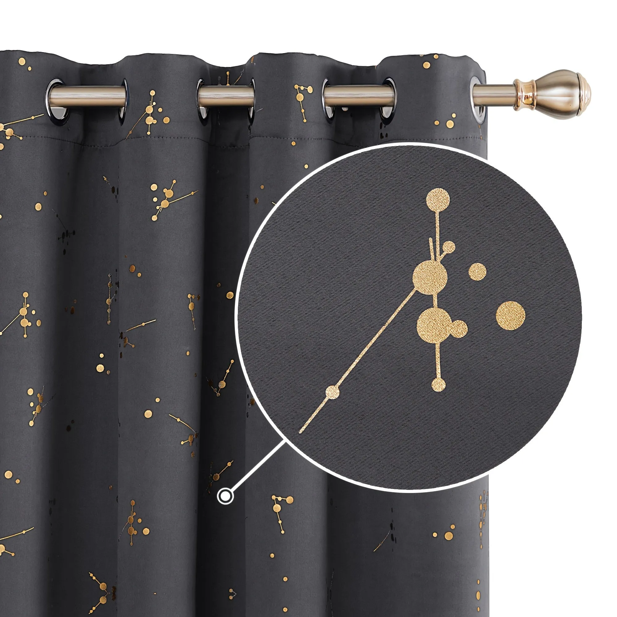 Blackout Curtain Foil Printed Constellation Pattern Curtains Grommet Light Blocking Room Darkening Thermal Insulated Window Drapes Bedroom Living Room 2 Panel