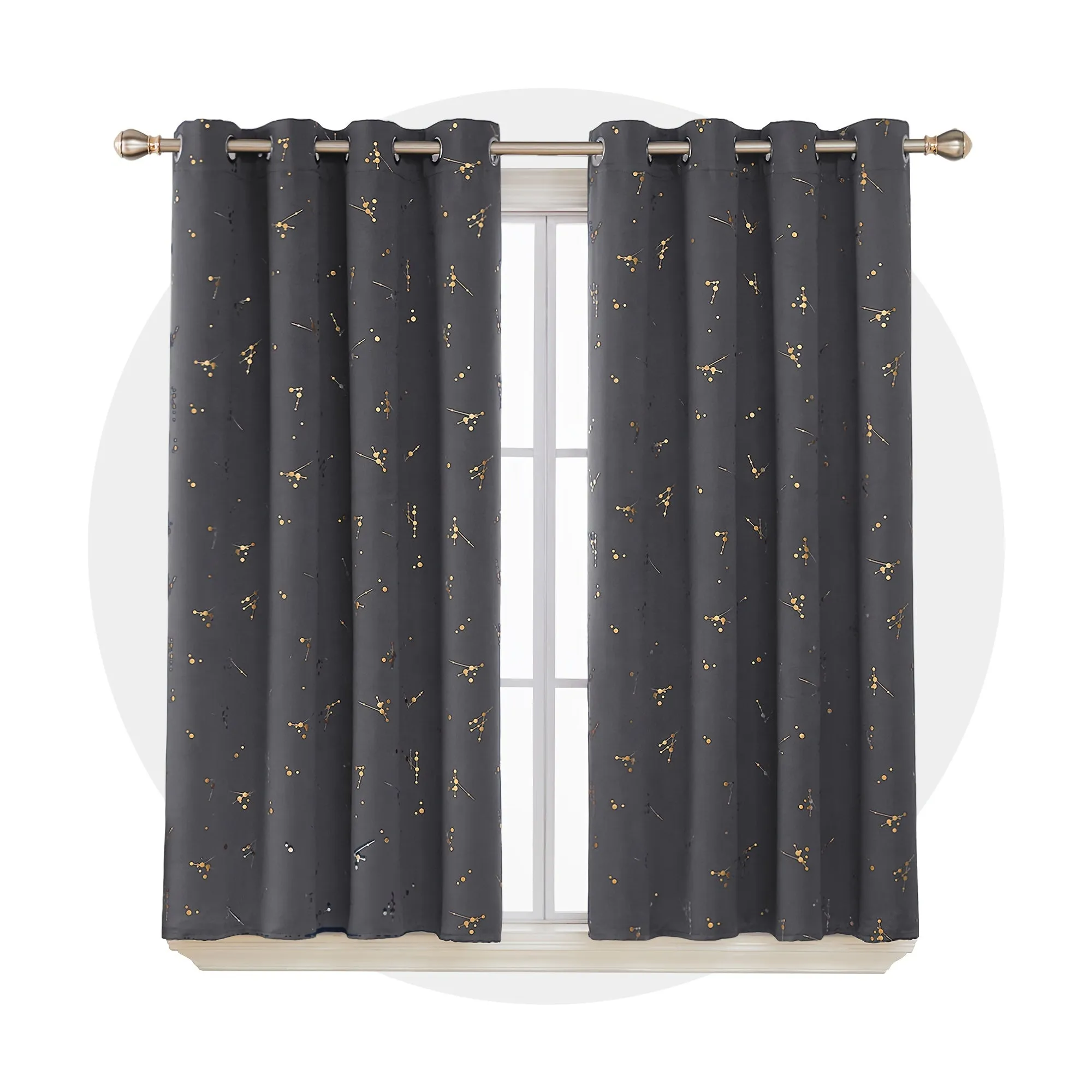 Blackout Curtain Foil Printed Constellation Pattern Curtains Grommet Light Blocking Room Darkening Thermal Insulated Window Drapes Bedroom Living Room 2 Panel