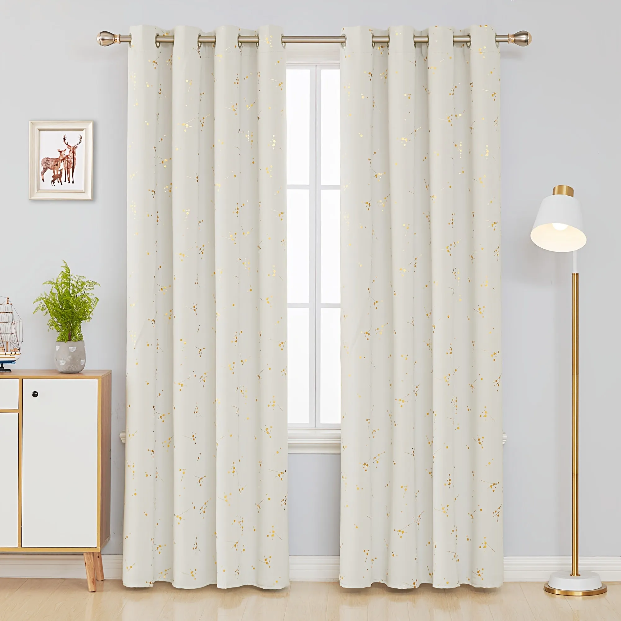 Blackout Curtain Foil Printed Constellation Pattern Curtains Grommet Light Blocking Room Darkening Thermal Insulated Window Drapes Bedroom Living Room 2 Panel