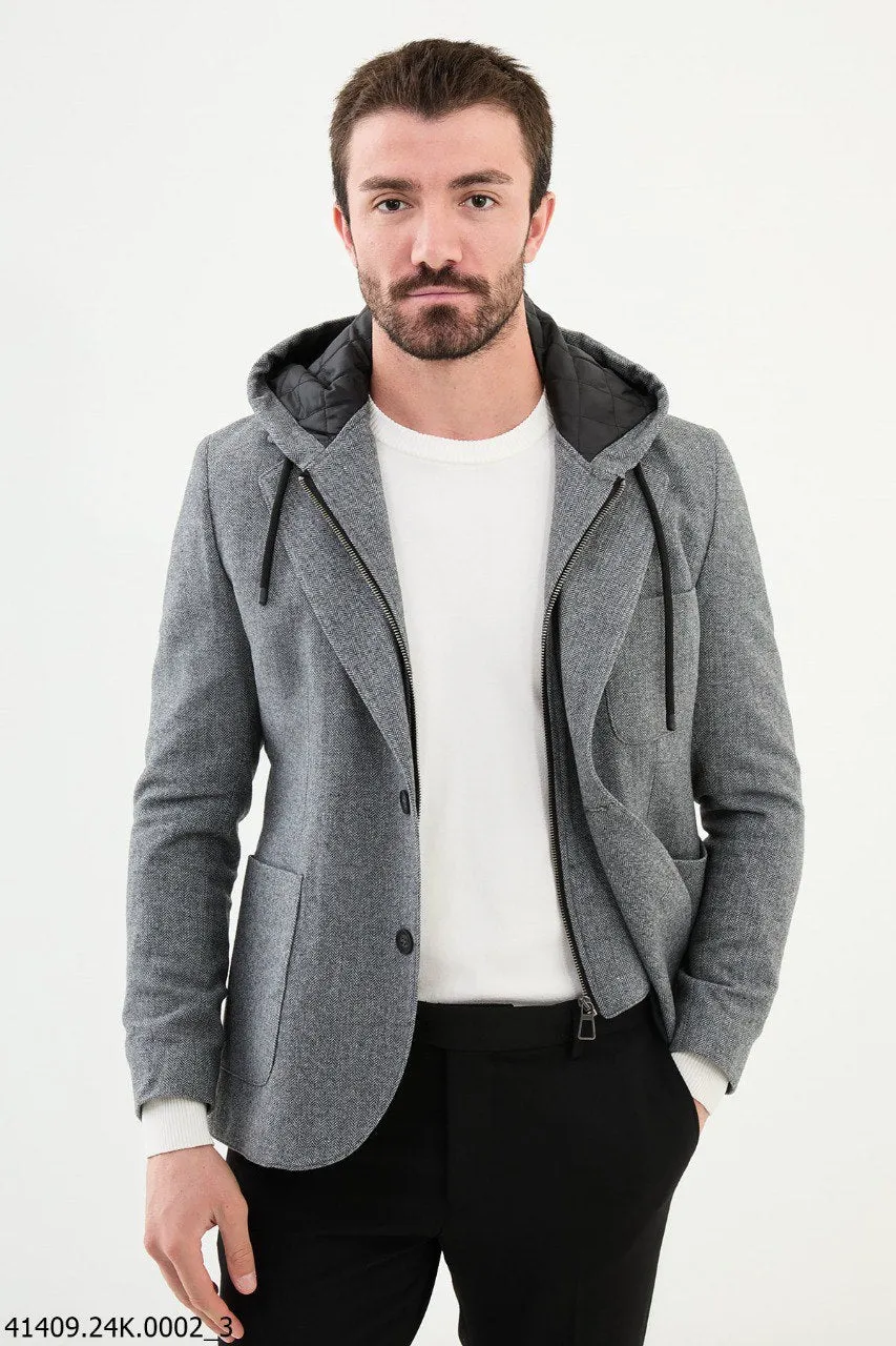 Bojoni Belmonte Slim Fit Gray Hood Blazer