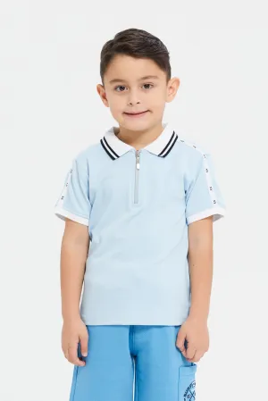 Boys Blue Embellished Polo Shirt