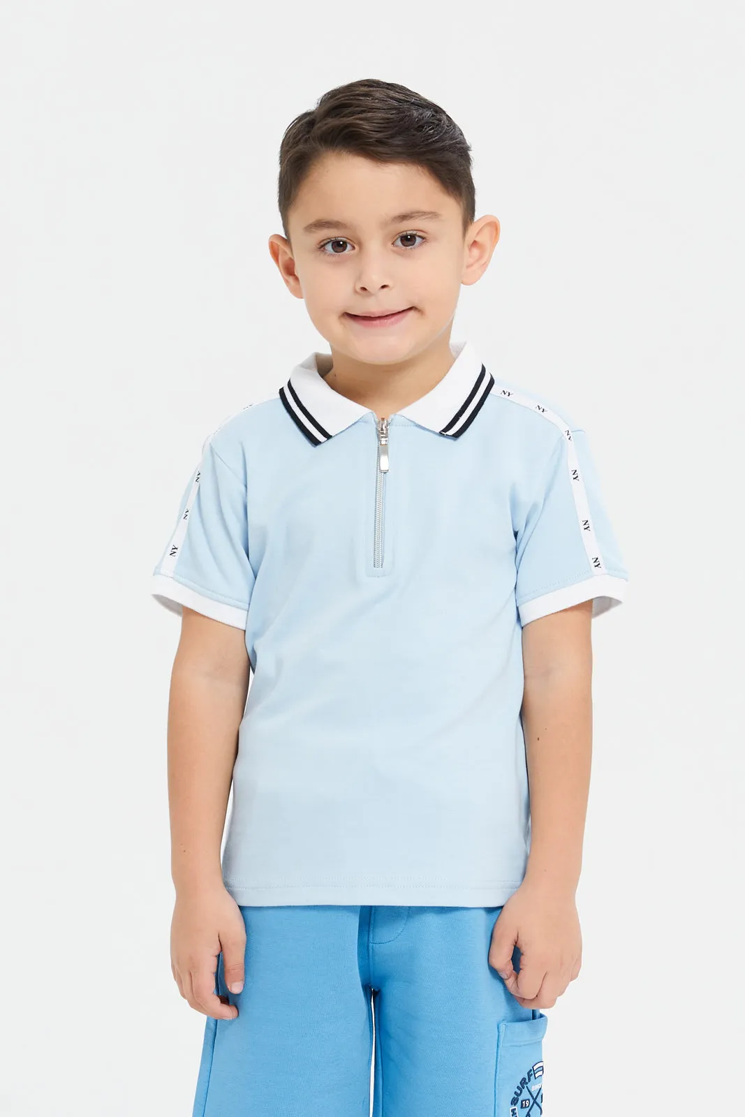 Boys Blue Embellished Polo Shirt