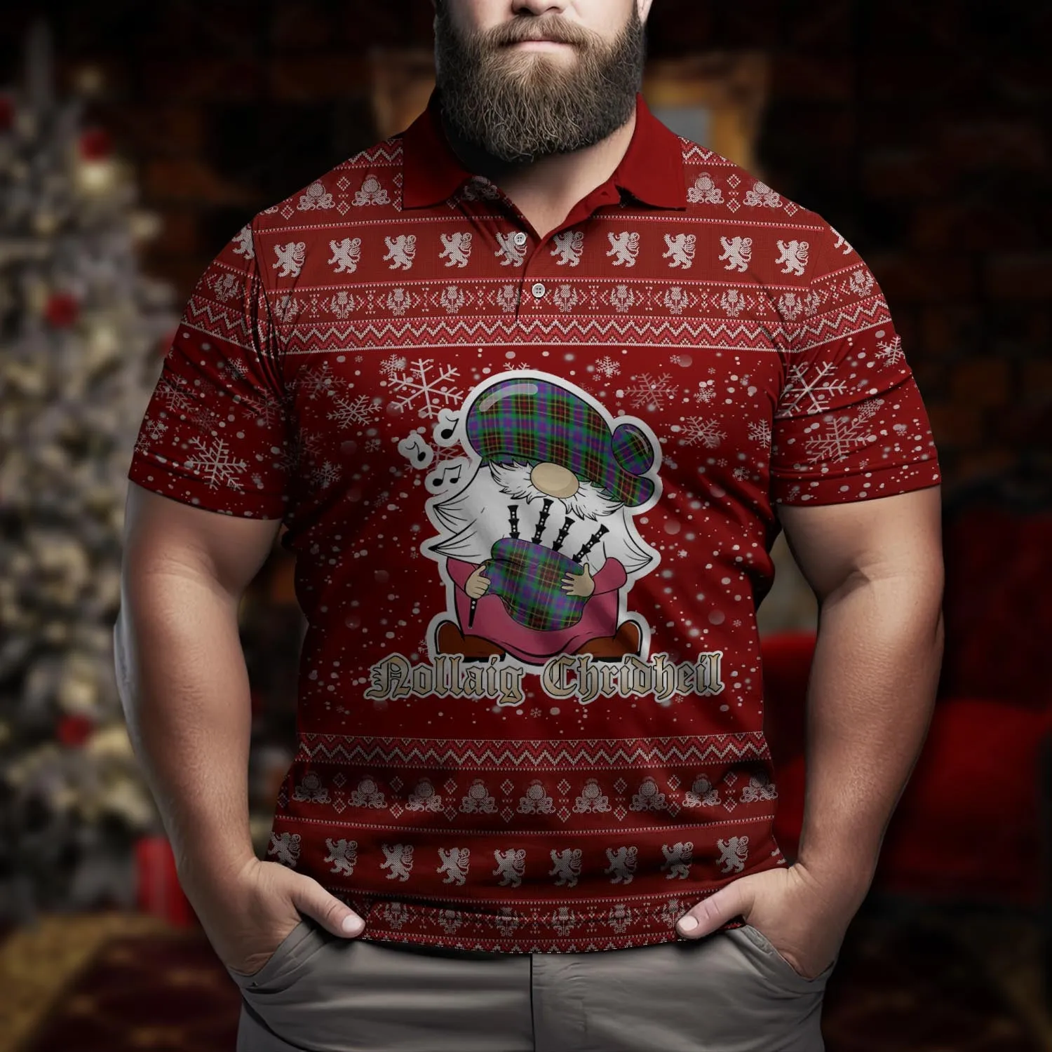 Brodie Hunting Modern Clan Christmas Family Polo Shirt with Funny Gnome Playing Bagpipes