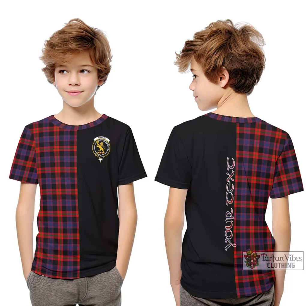 Broun Modern Tartan Kid T-Shirt with Family Crest and Half Of Me Style