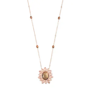 COPPER   MOONSTONE BLOSSOM SMOOTH BAR DIAMOND NECKLACE